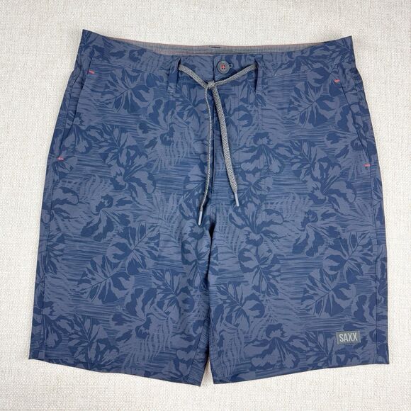 SAXX Shorts Mens 34 Land To Sand 2N1 Lined Ballpark Pouch Drawstring Blue Floral - Picture 1 of 12